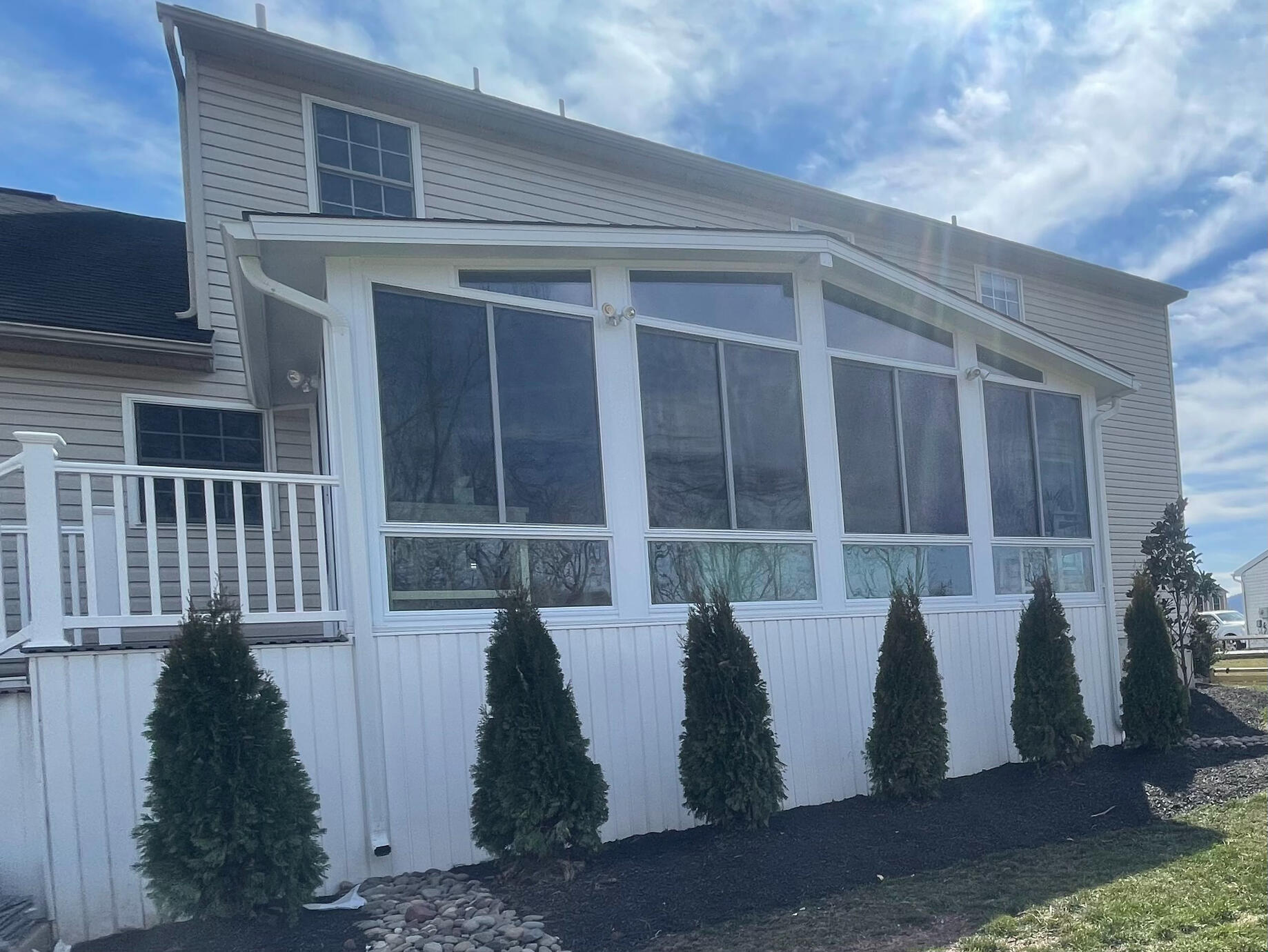 Custom 4 season vinyl gable room with deck